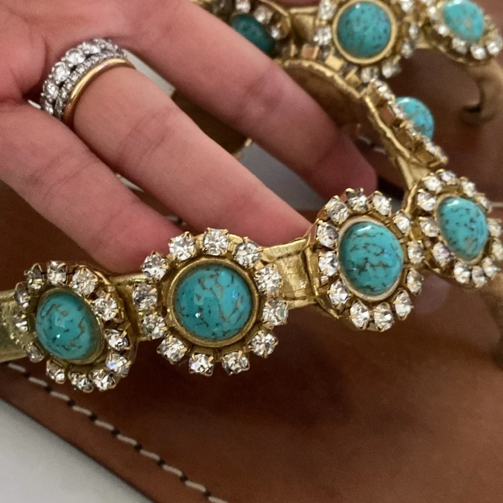 Mystique Boutique Gold and Turquoise Sandals